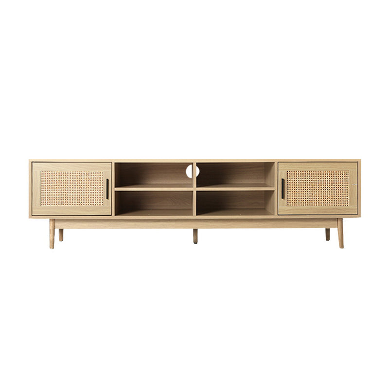 TV Cabinet Entertainment Unit Storage Cabinets Rattan Wooden 180CM with open shelves and rattan front doors in oak finish