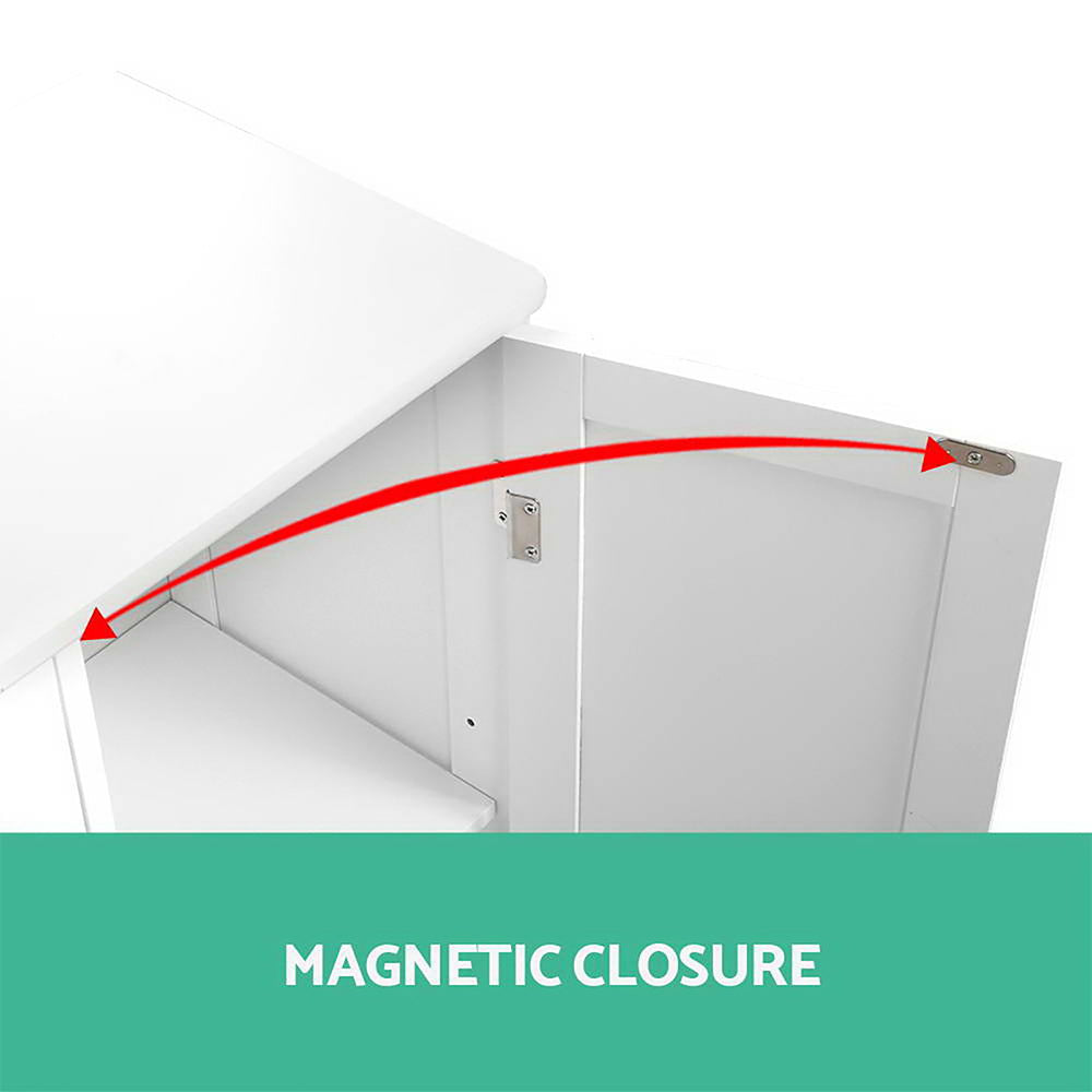 Bathroom Tallboy Storage Cabinet - White showing magnetic closure detail on the inside of the cabinet door