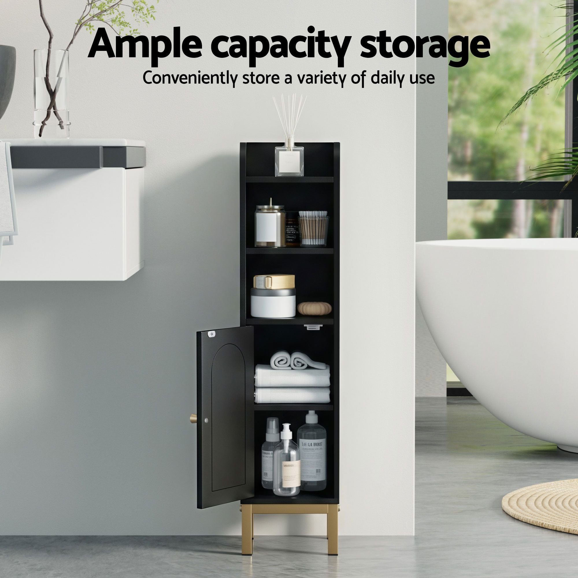 2X Bathroom Corner Storage Cabinet with Adjustable Shelves Floor Organizer - Black