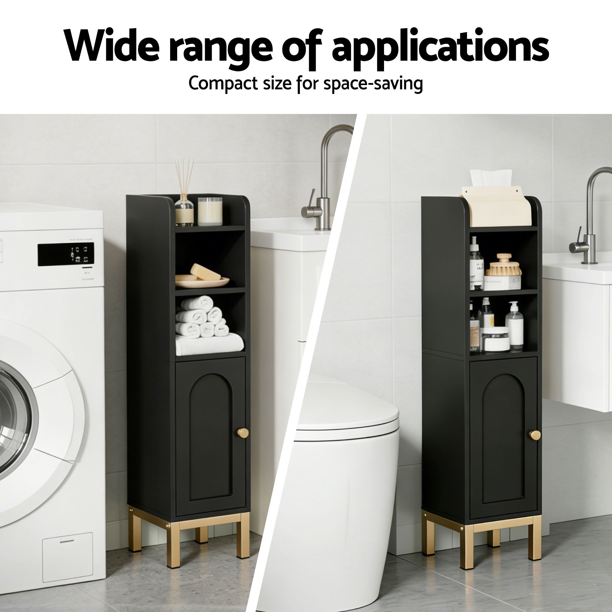 2X Bathroom Corner Storage Cabinet with Adjustable Shelves Floor Organizer - Black