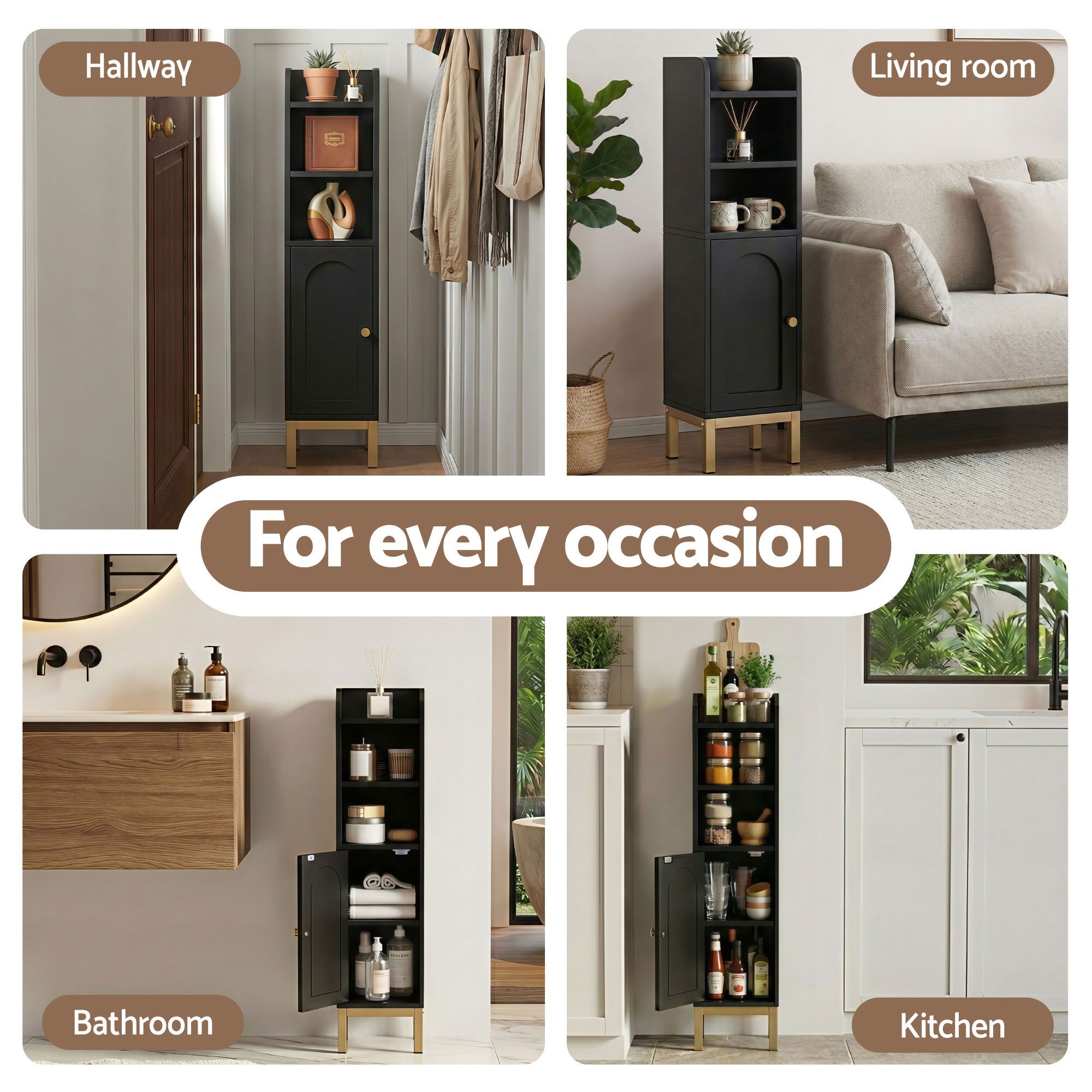 2X Bathroom Corner Storage Cabinet with Adjustable Shelves Floor Organizer - Black