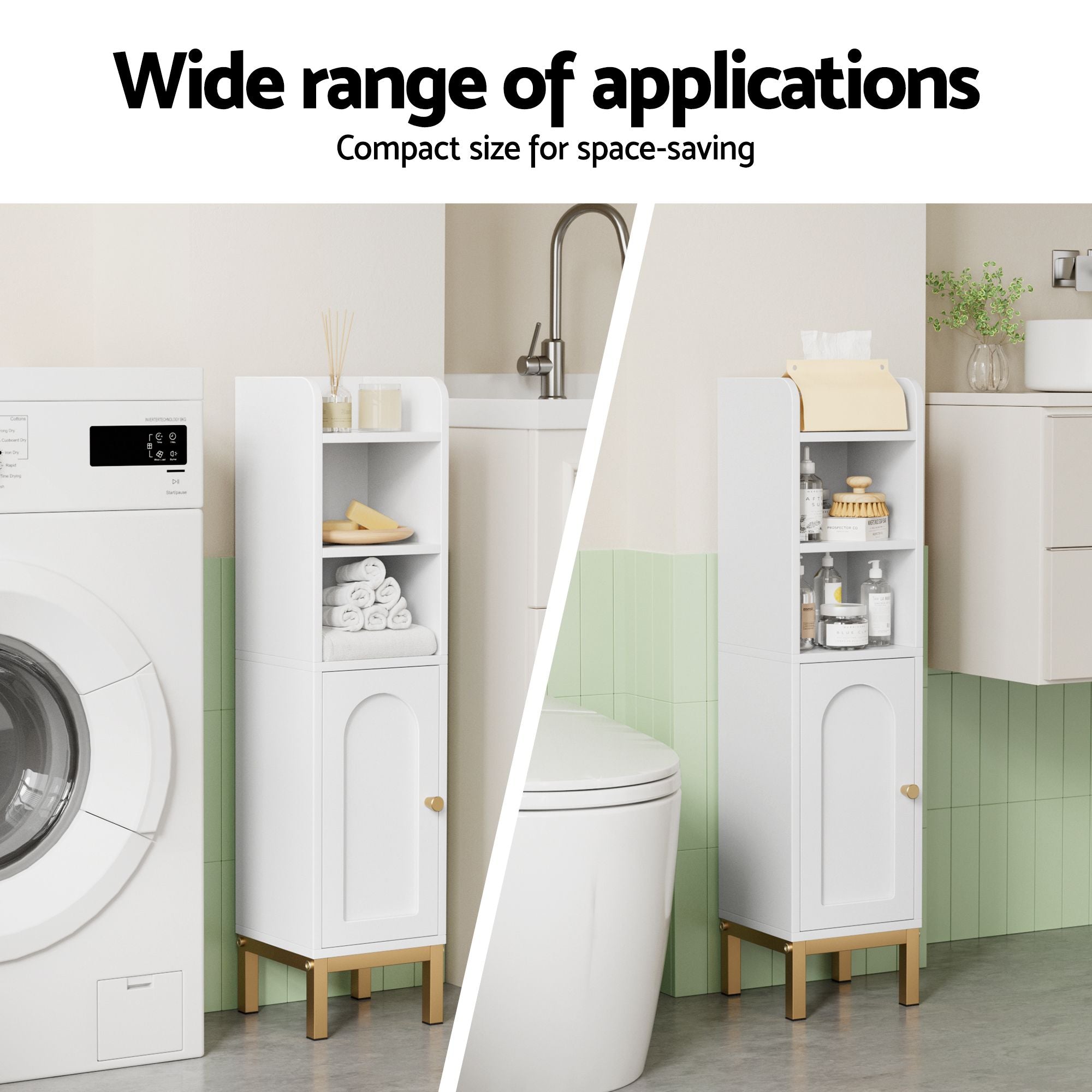 2X Bathroom Corner Storage Cabinets with Adjustable Shelves and Door - White