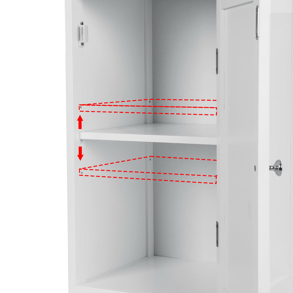 Bathroom Cabinet Storage 161cm White Rattan Tallboy Toilet Cupboard showing adjustable interior shelf inside white cabinet
