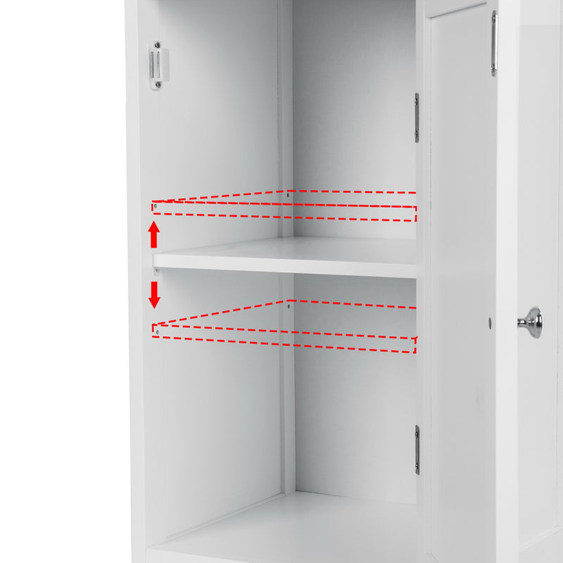 Bathroom Cabinet Storage 161cm White Rattan Tallboy Toilet Cupboard showing adjustable interior shelf inside white cabinet
