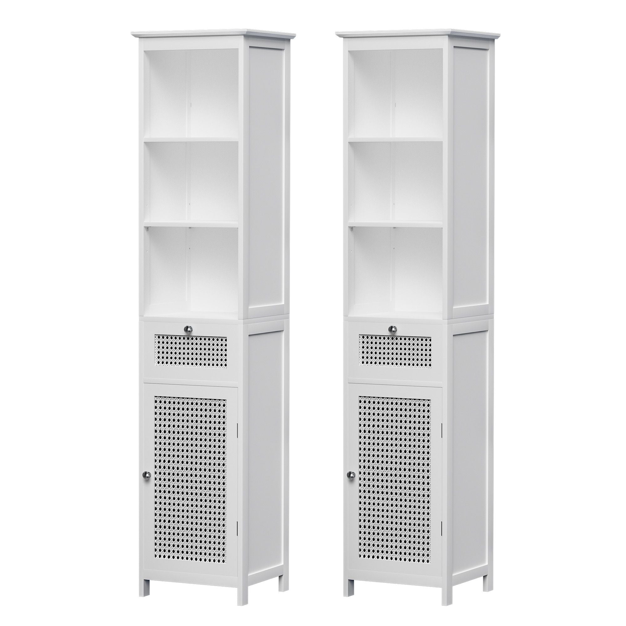 Bathroom Cabinet Storage X2 White Rattan 161cm
