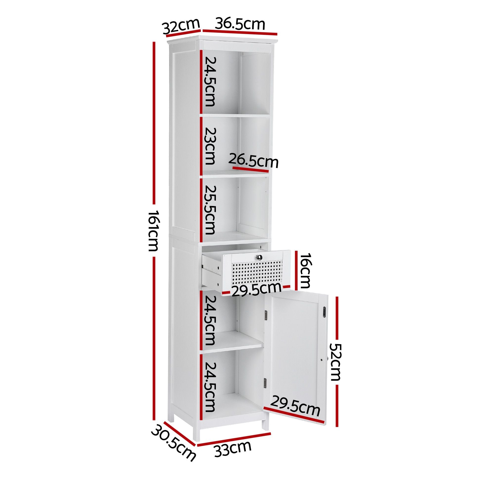 Bathroom Storage Cabinet x2 with Rattan Doors 161cm - White
