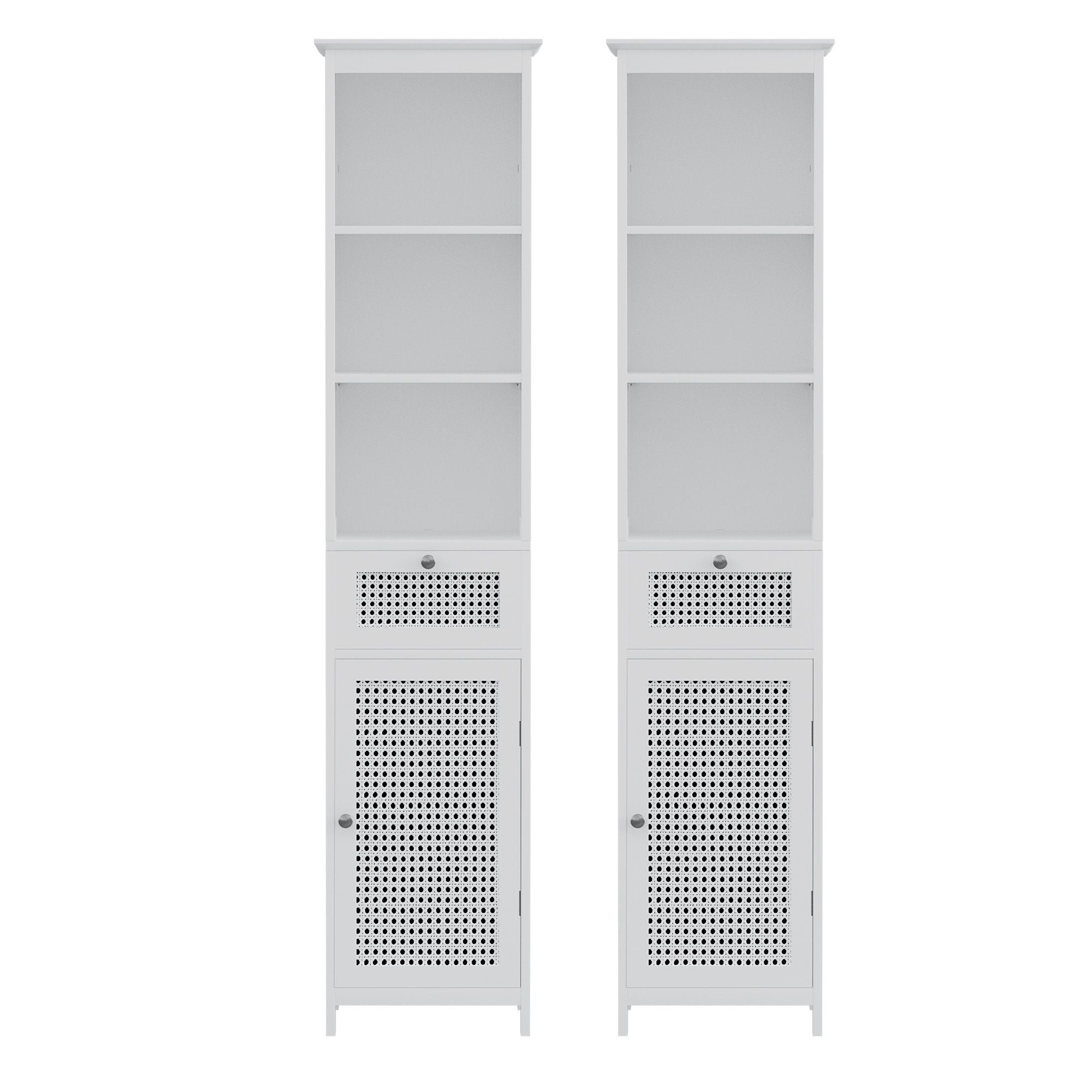 Bathroom Storage Cabinet x2 with Rattan Doors 161cm - White