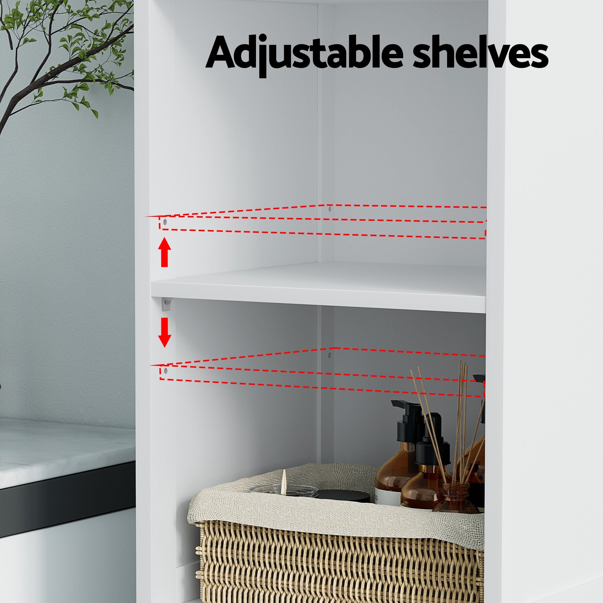 Bathroom Storage Cabinet x2 with Rattan Doors 161cm - White
