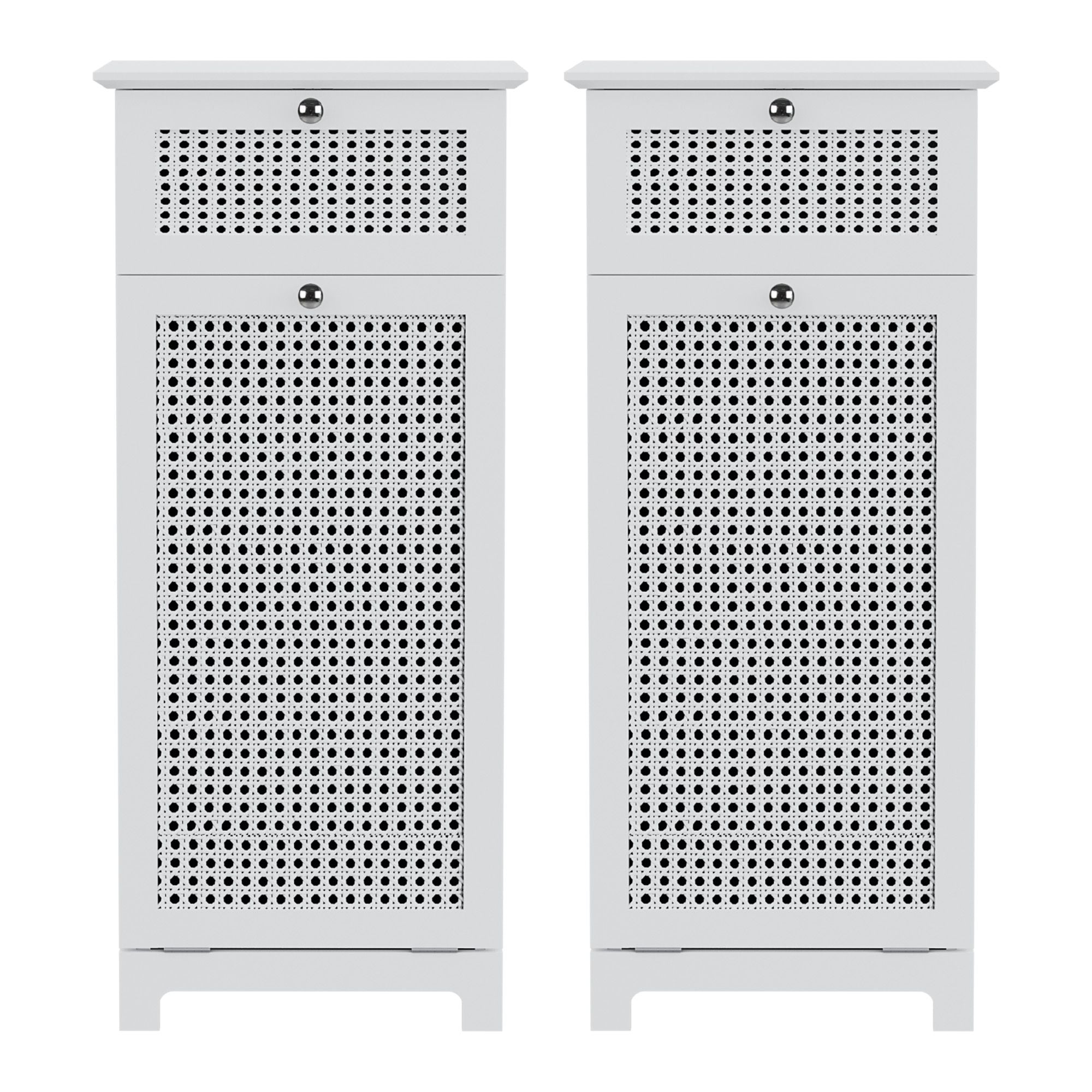 2X Laundry Hamper Cabinet Bathroom Storage White Rattan