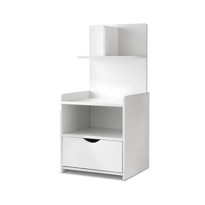 White Bedside Table Cabinet Shelf Display Drawer Side Nightstand Unit Storage with open shelf and drawer for bedroom furniture