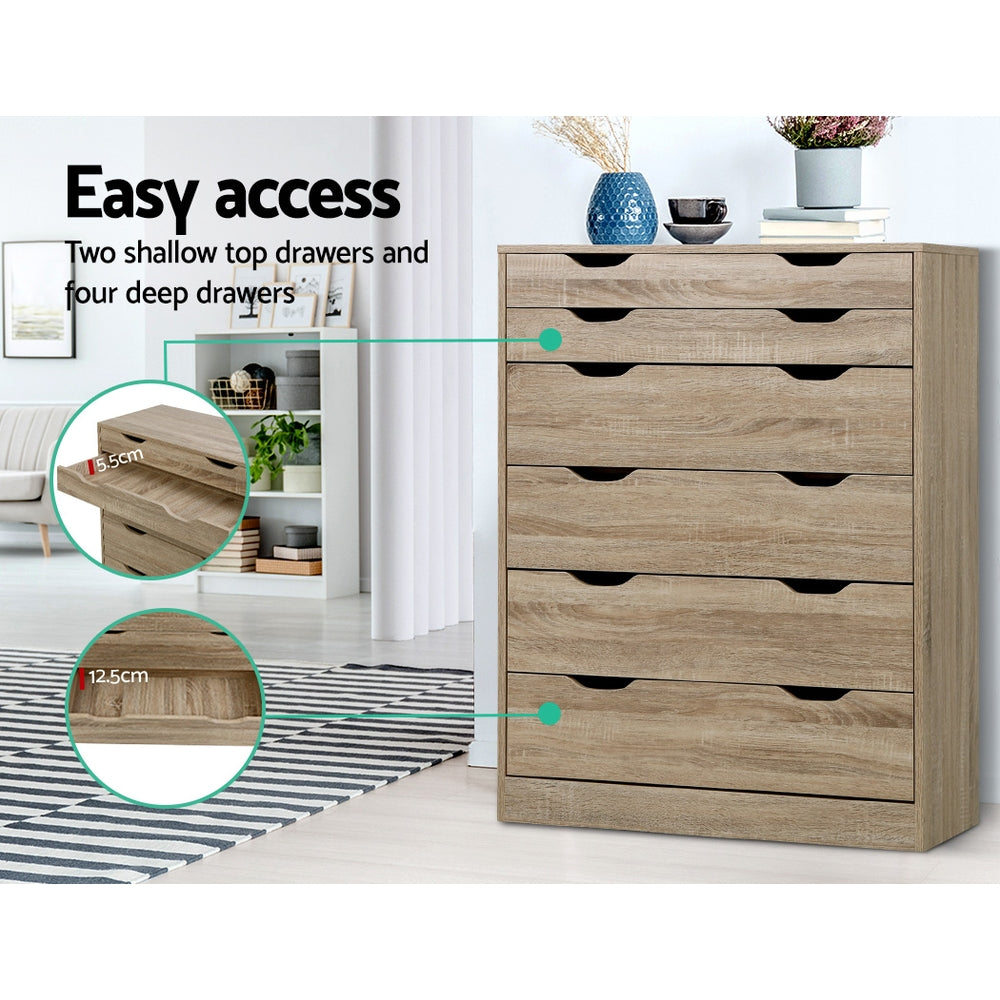 6 Drawer Tallboy Storage Dresser Oak