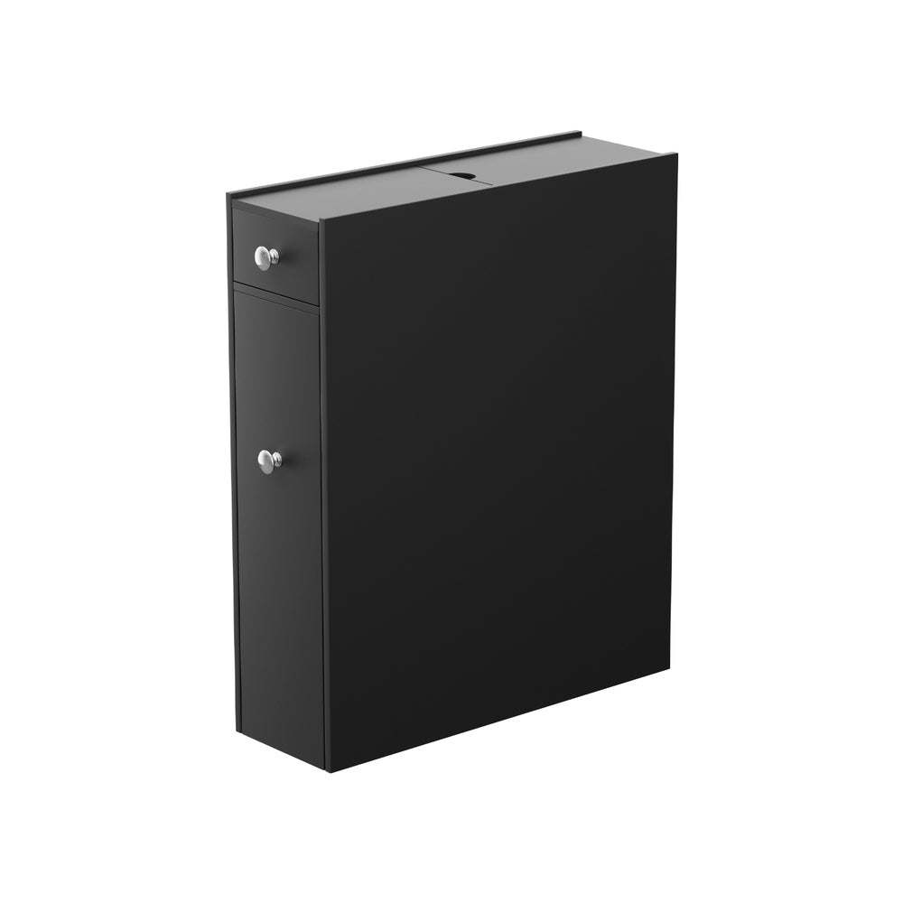 Bathroom Storage Cabinet Toilet Slim Tissue Box Caddy Holder Side Wooden Black in sleek black finish with storage compartments