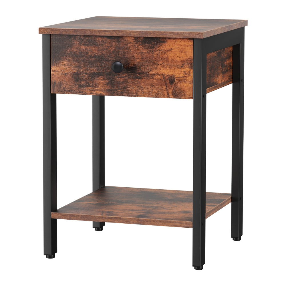Bedside Table Nightstand 1 Drawer Shelves Walnut