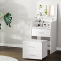 2-in-1 Bedside Dressing Table with Hidden Mirror and Stool - White