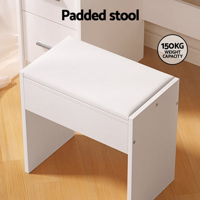 Dressing Table Set Stool 10 Led Bulbs White Dylan with padded seat and sturdy 150kg weight capacity on wooden floor