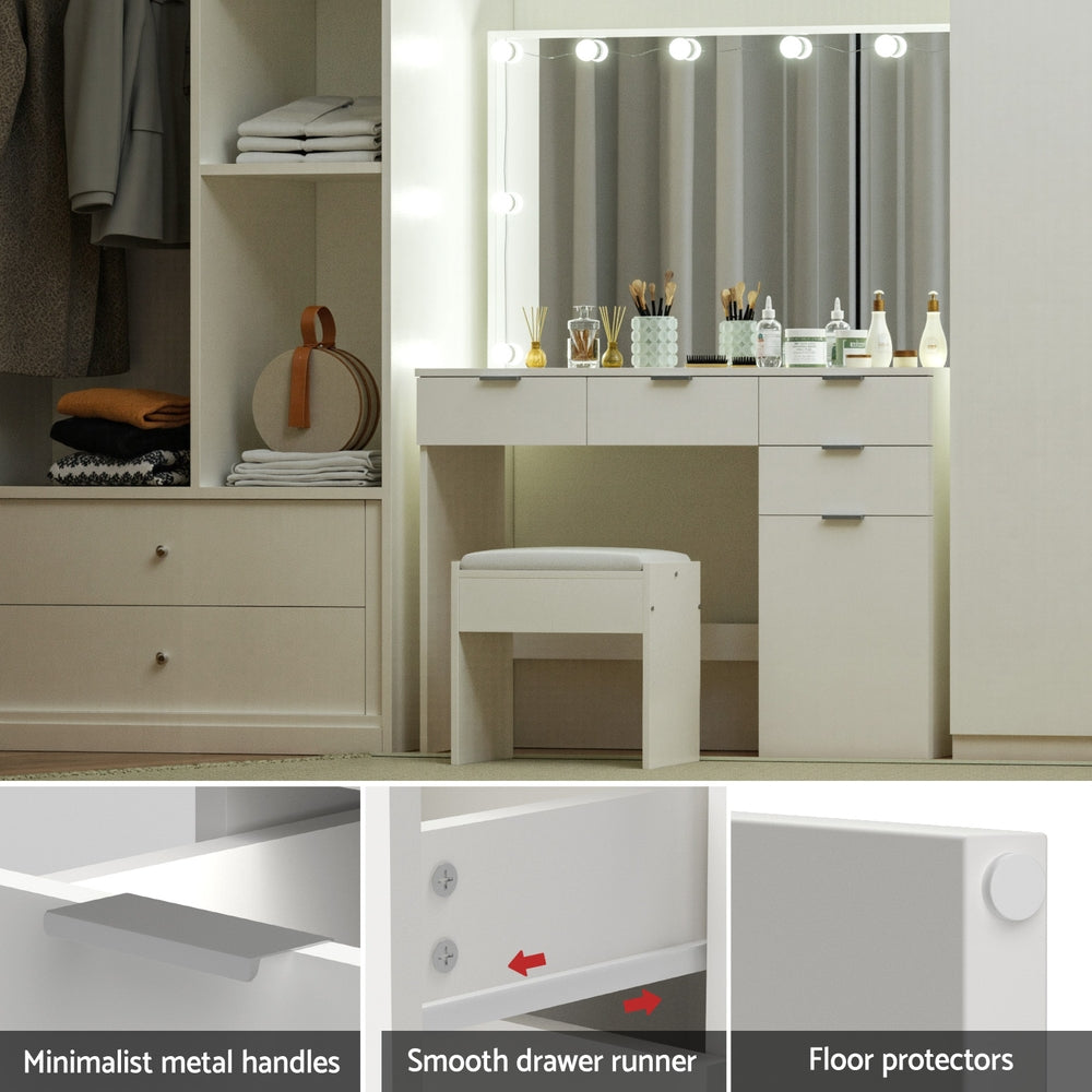 Dressing Table Set Stool 10 Led Bulbs White
