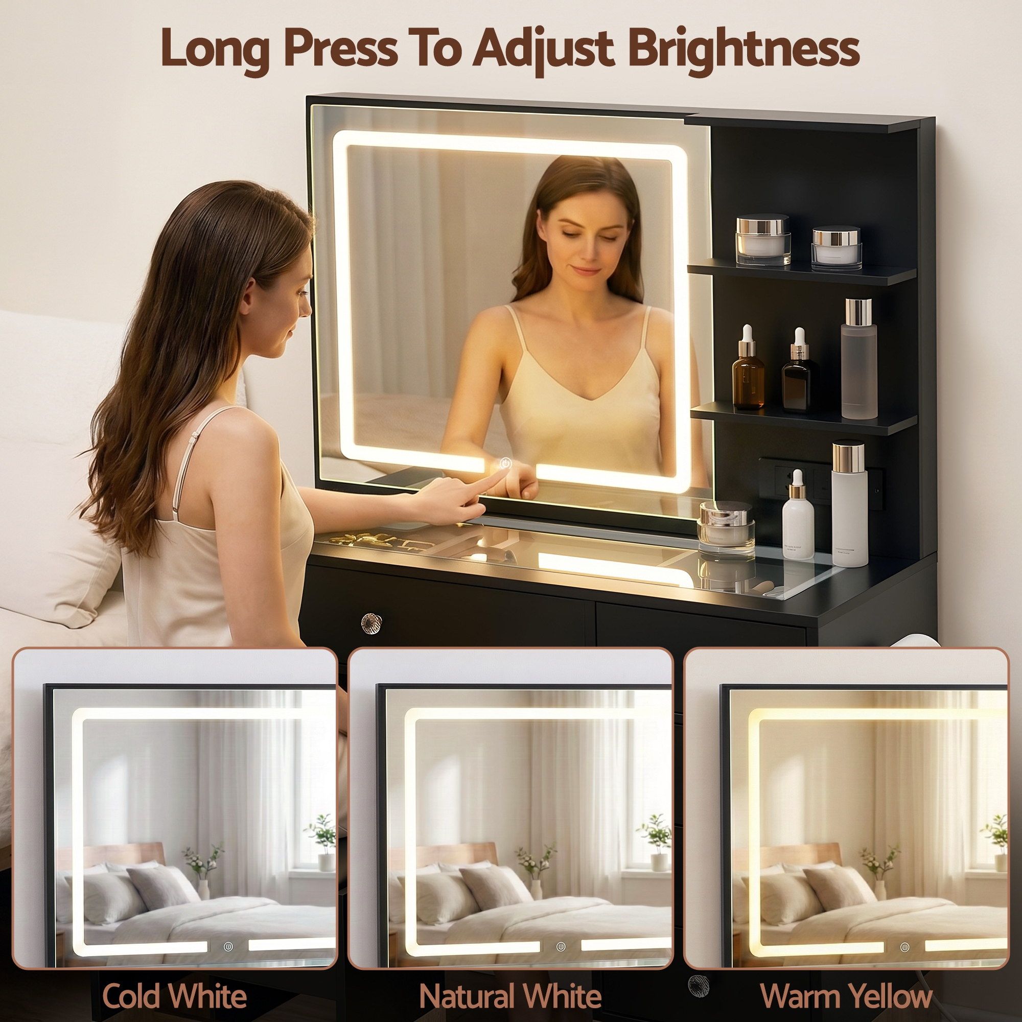 Dressing Table LED Vanity Desk Set Stool Black