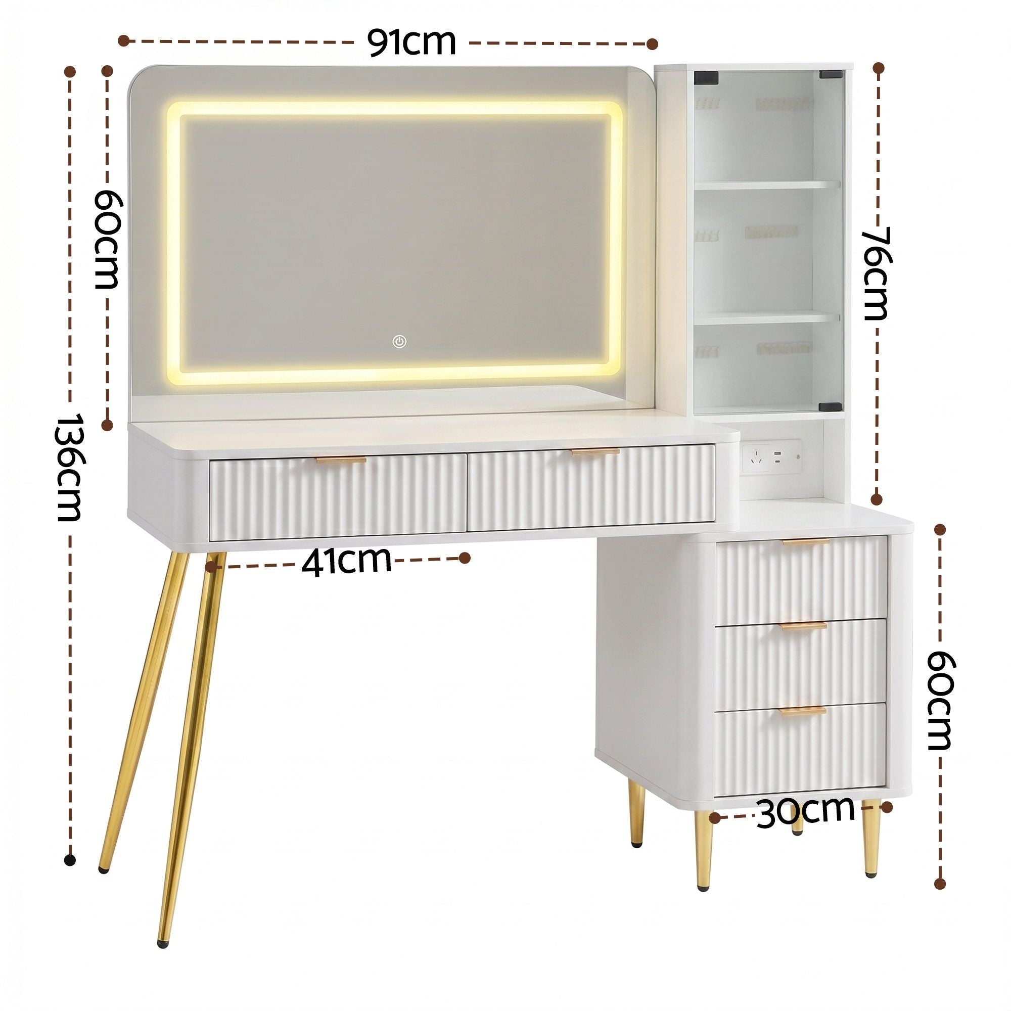 LED Dressing Table Vanity Desk with Charging Station - White