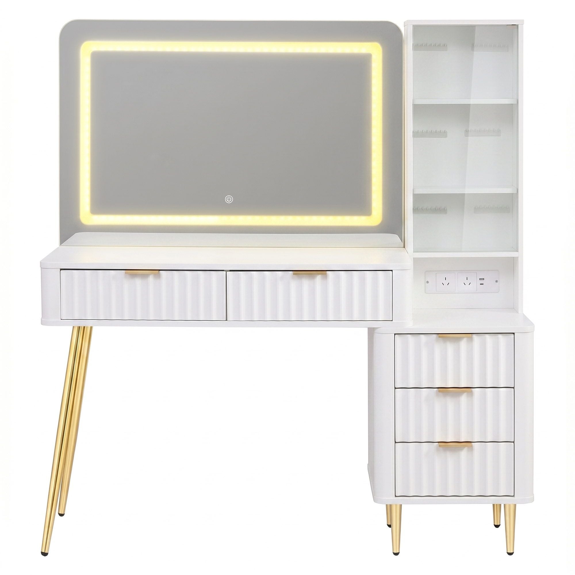 LED Dressing Table Vanity Desk with Charging Station - White