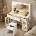 Dressing Table Vanity Desk Set with LED Bulbs and RGB Lighting - White