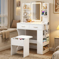 LED Dressing Table Vanity Desk Set with Stool and Charging Station - White