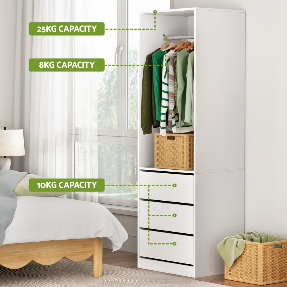 2X Wardrobe Clothes Closet Storage Organiser with Drawers and Shelves - White
