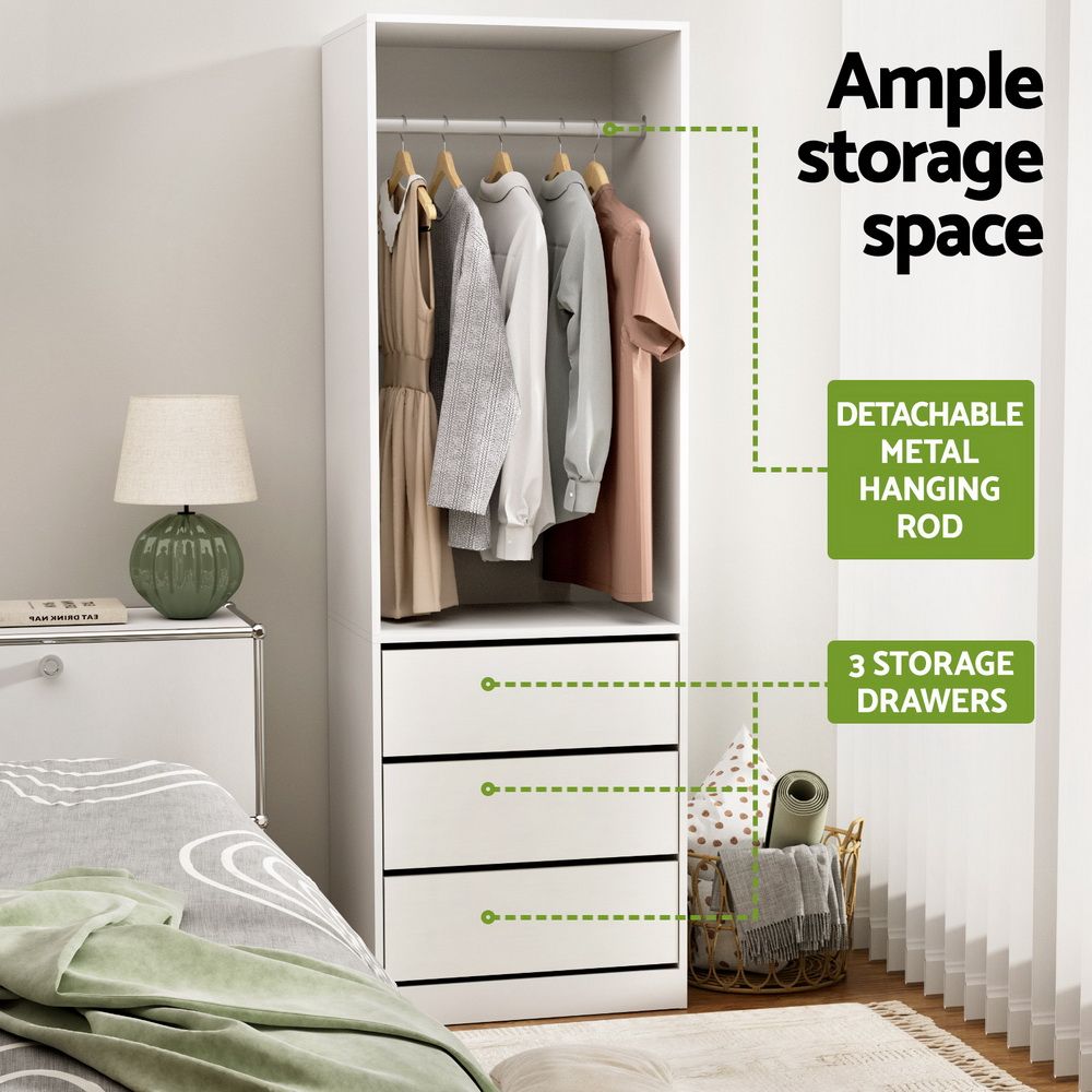 2X Wardrobe Clothes Closet Storage Organiser with Drawers and Shelves - White