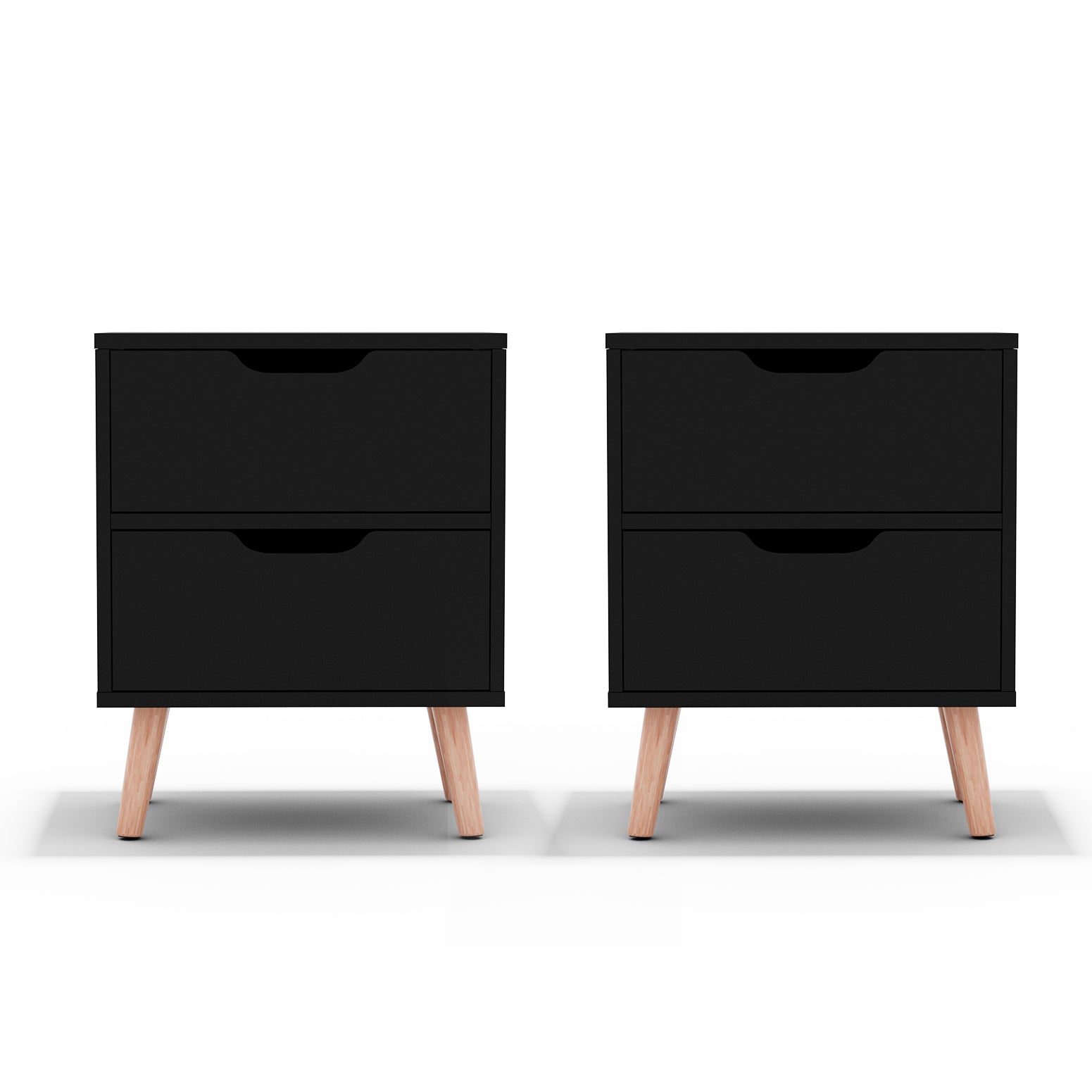 2 x Bedside Table 2 Drawers - BODEN Black