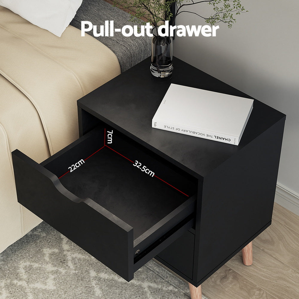 2 x Bedside Table 2 Drawers - BODEN Black