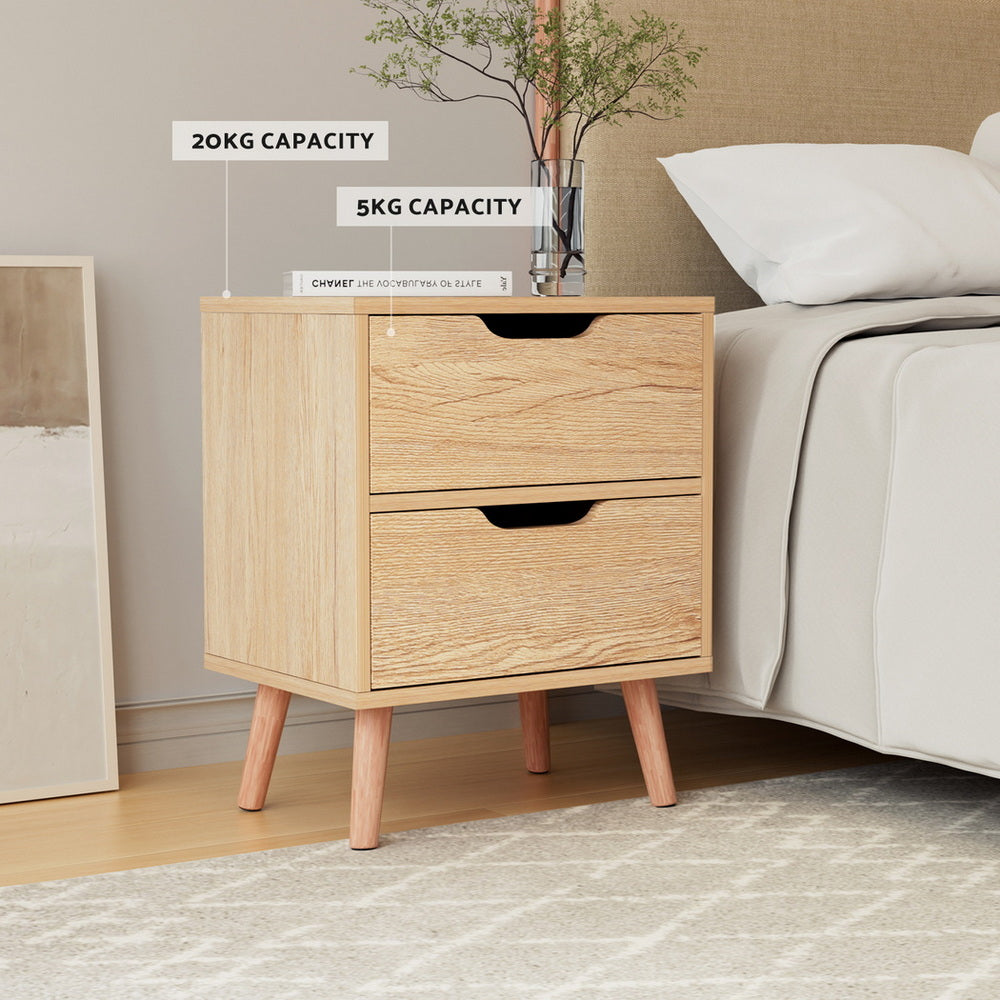 2 x Bedside Table 2 Drawers - BODEN Pine