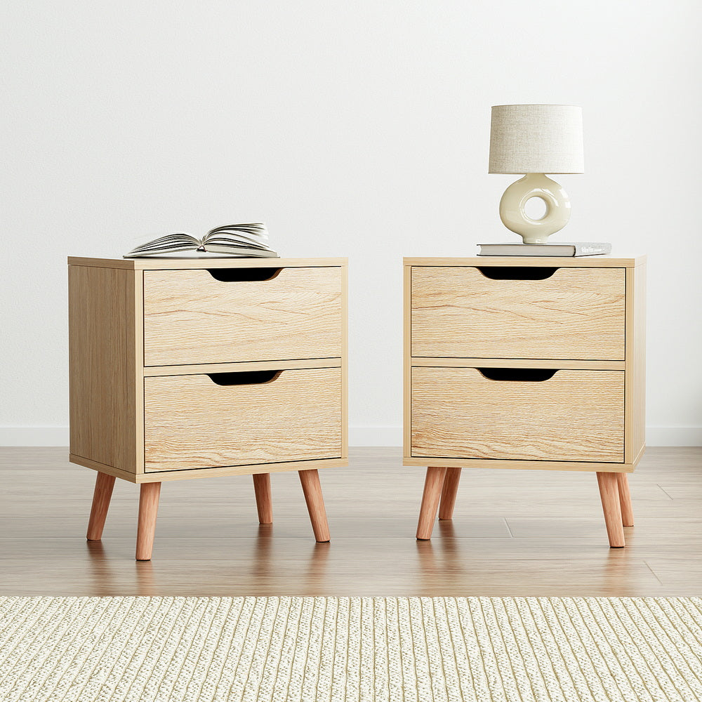 2 x Bedside Table 2 Drawers - BODEN Pine