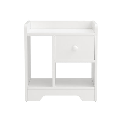 Modern Bedside Table with Drawer - White featuring a compact design, single drawer, open shelf, ideal bedroom furniture by Bedzy