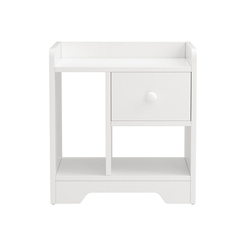 Modern Bedside Table with Drawer - White featuring a compact design, single drawer, open shelf, ideal bedroom furniture by Bedzy