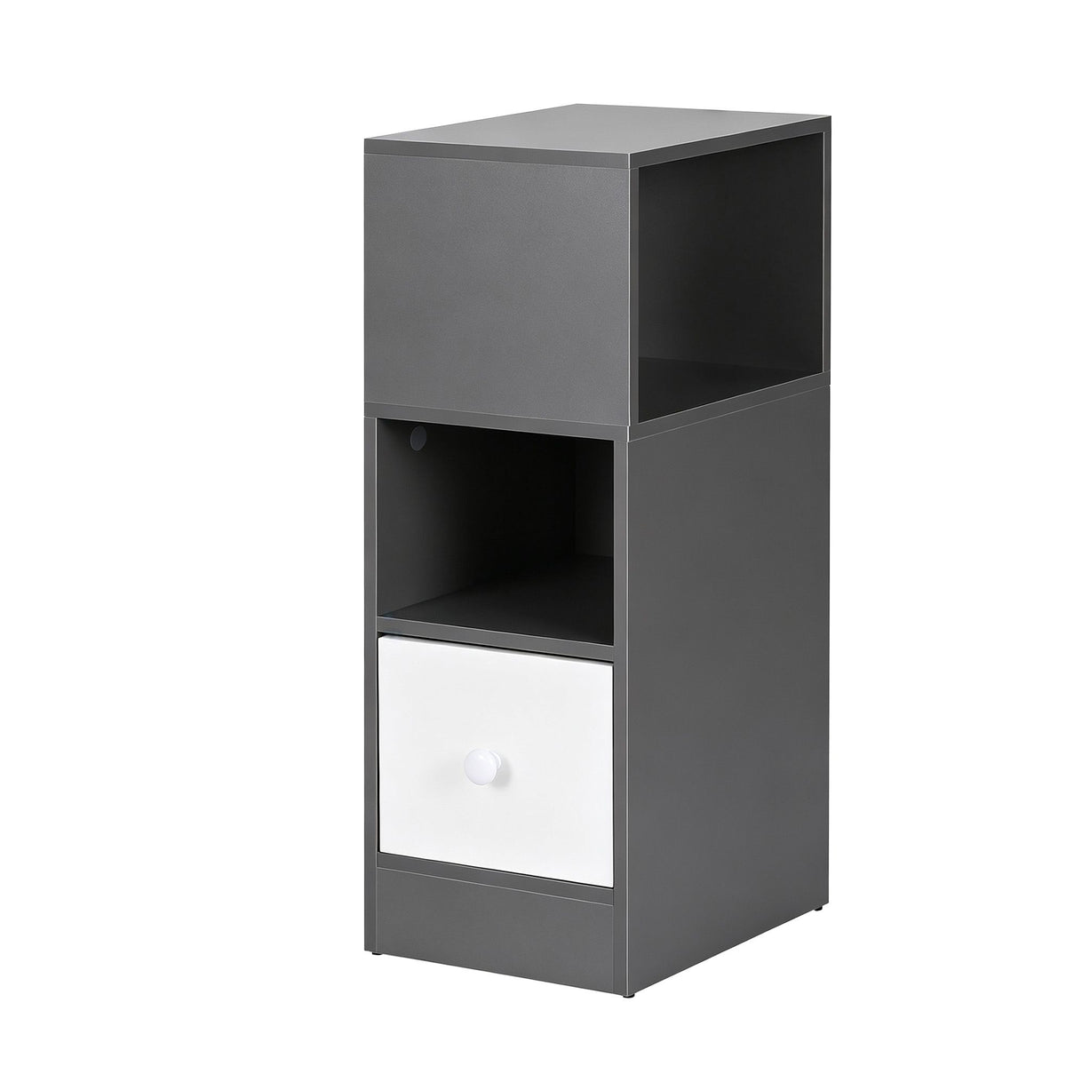 Narrow Bedside Table Small Side Cabinet with 1 Drawer - Grey