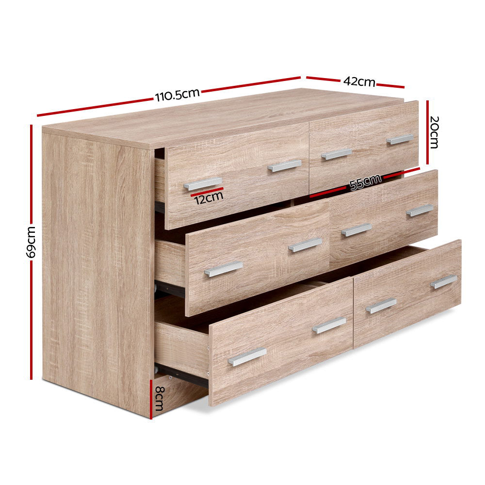 6 Drawer Lowboy Storage Dresser Pine