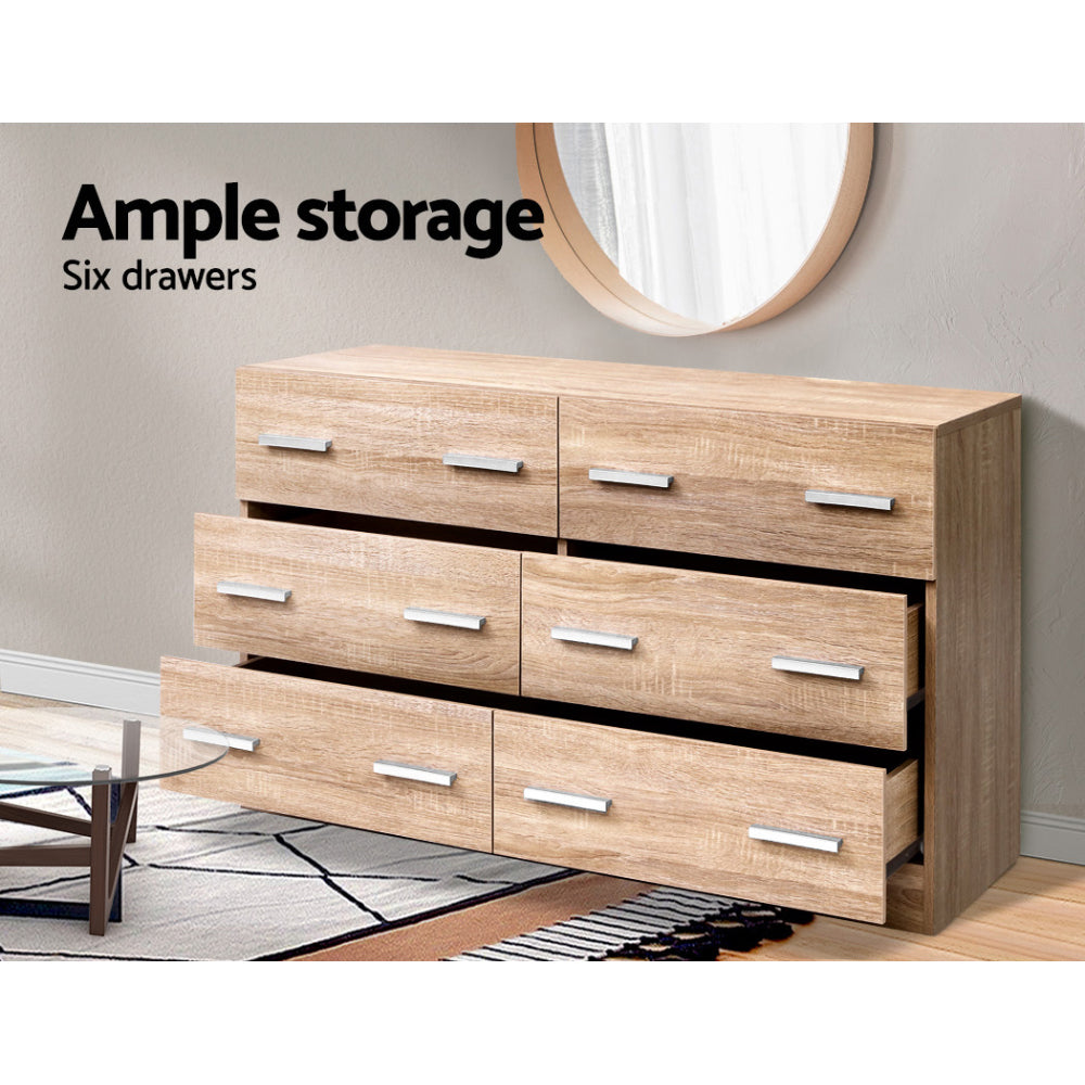 6 Drawer Lowboy Storage Dresser Pine