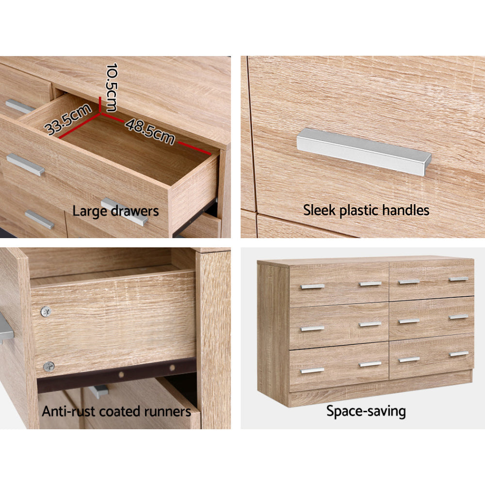 6 Drawer Lowboy Storage Dresser Pine
