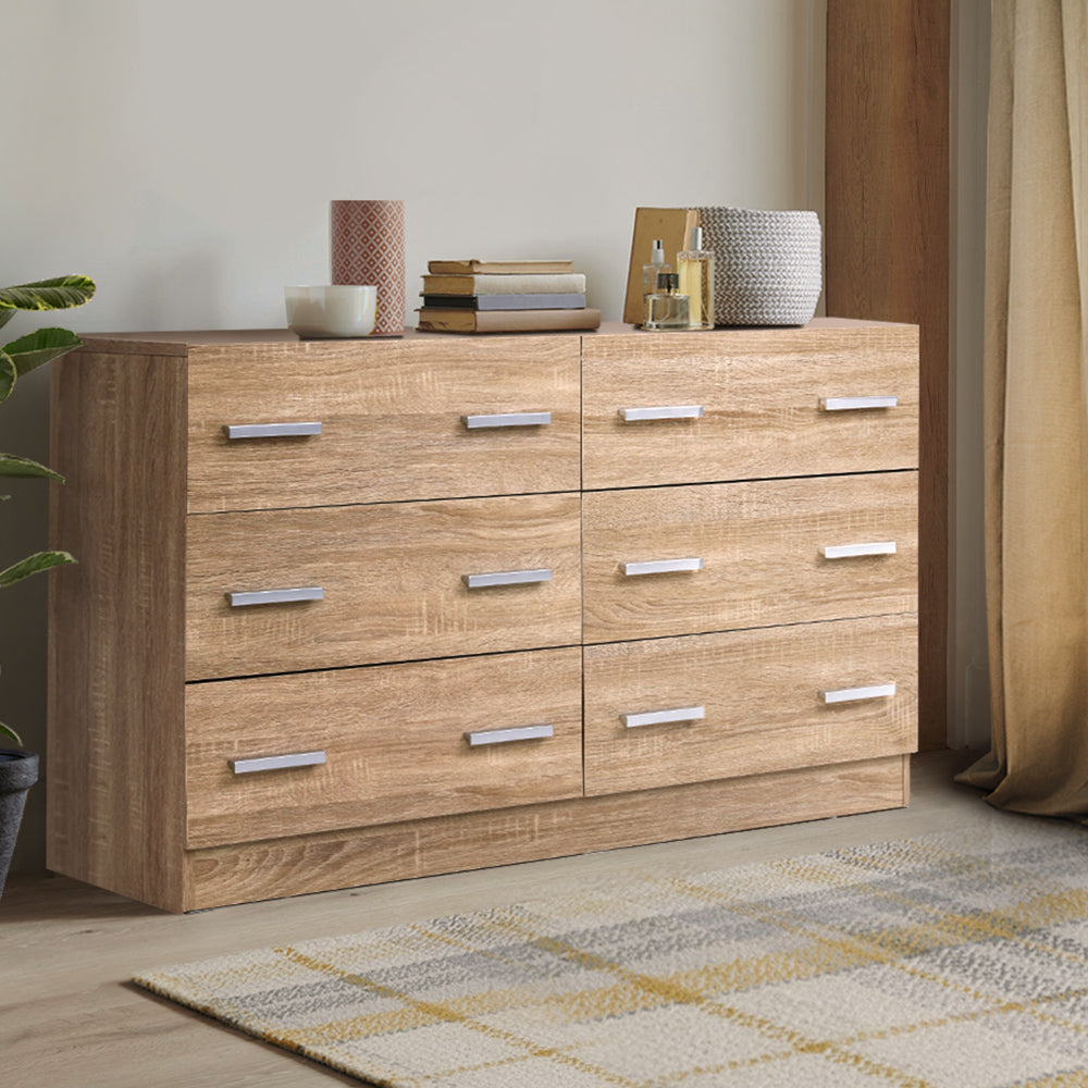 6 Drawer Lowboy Storage Dresser Pine