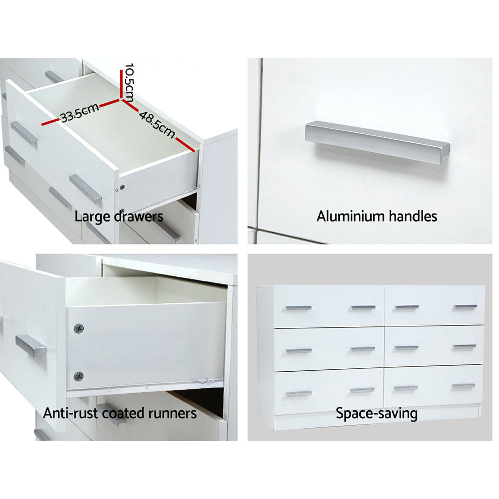 6 Drawer Lowboy Storage Dresser White