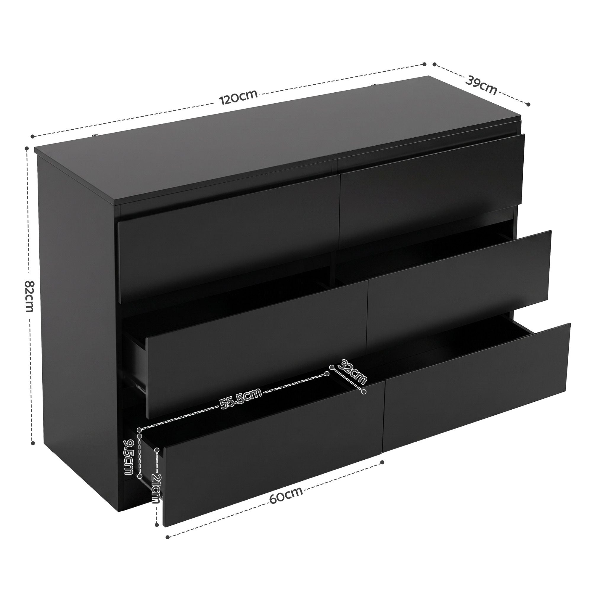 6 Chest of Drawers Lowboy Black