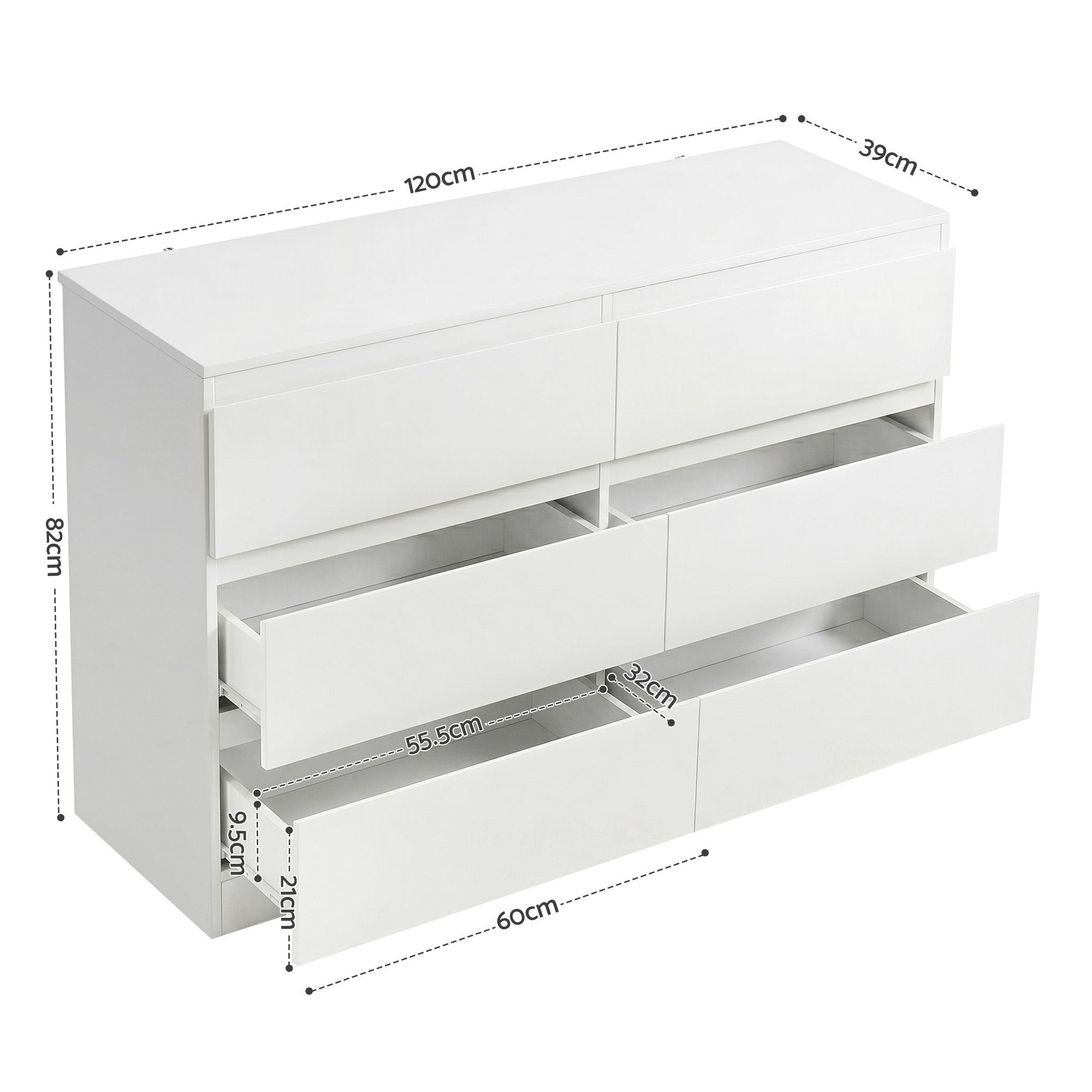 6 Chest of Drawers Lowboy White