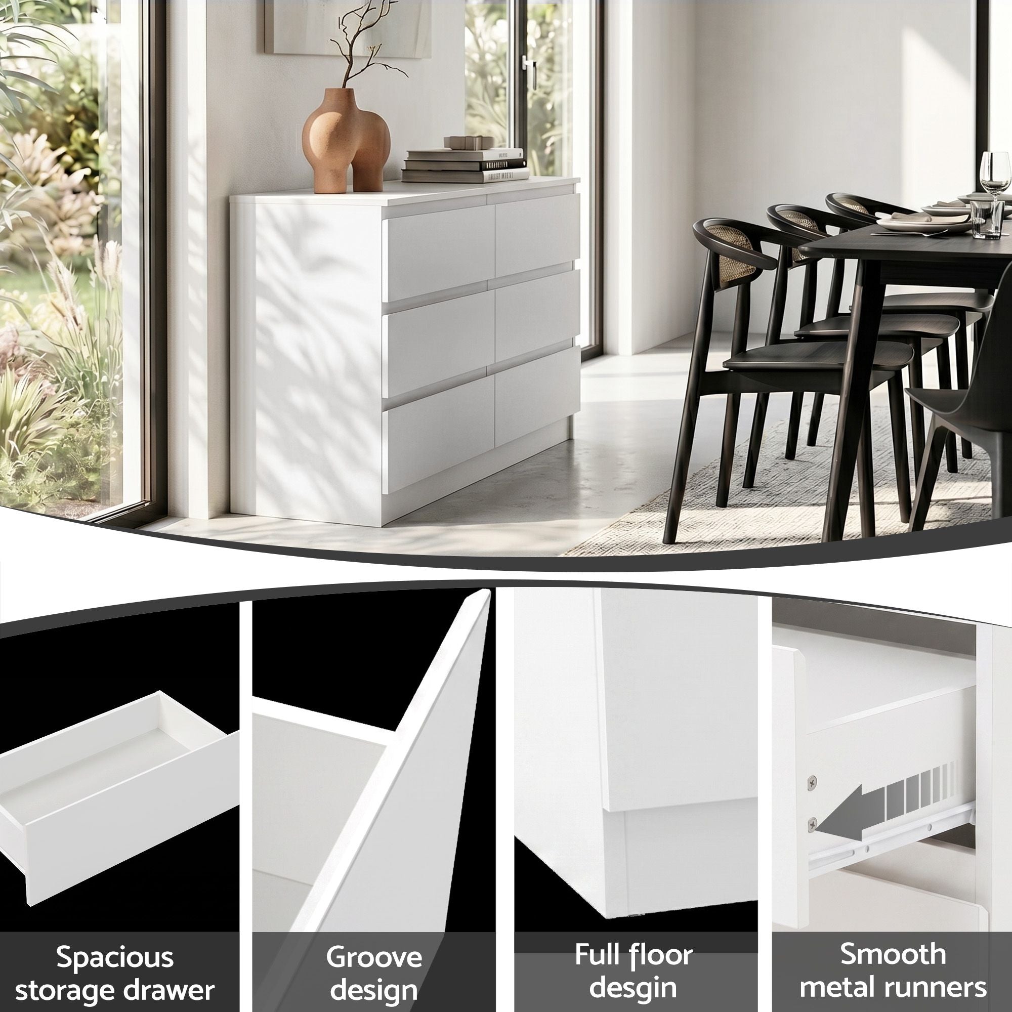 6 Chest of Drawers Lowboy White