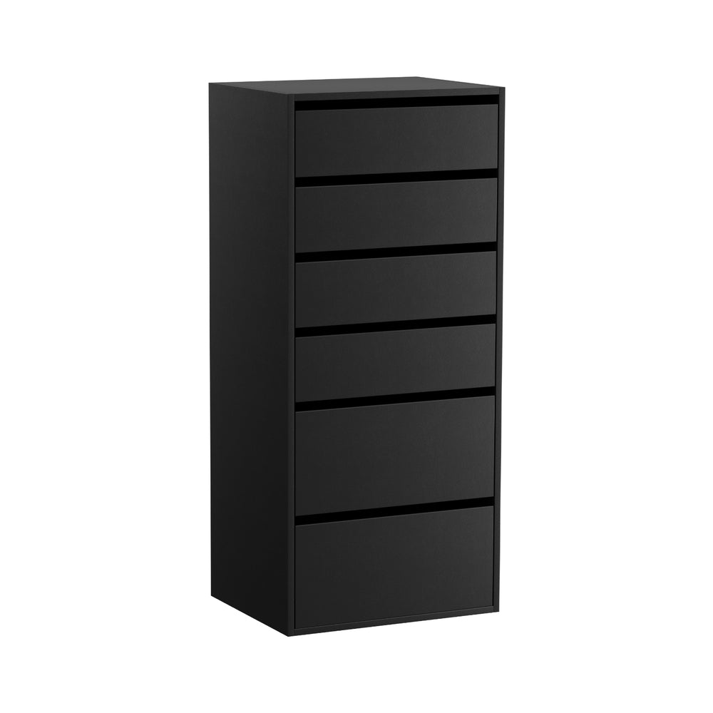 6 Chest of Drawers Dresser Tallboy Black with six spacious drawers for bedroom storage and sleek indoor furniture design