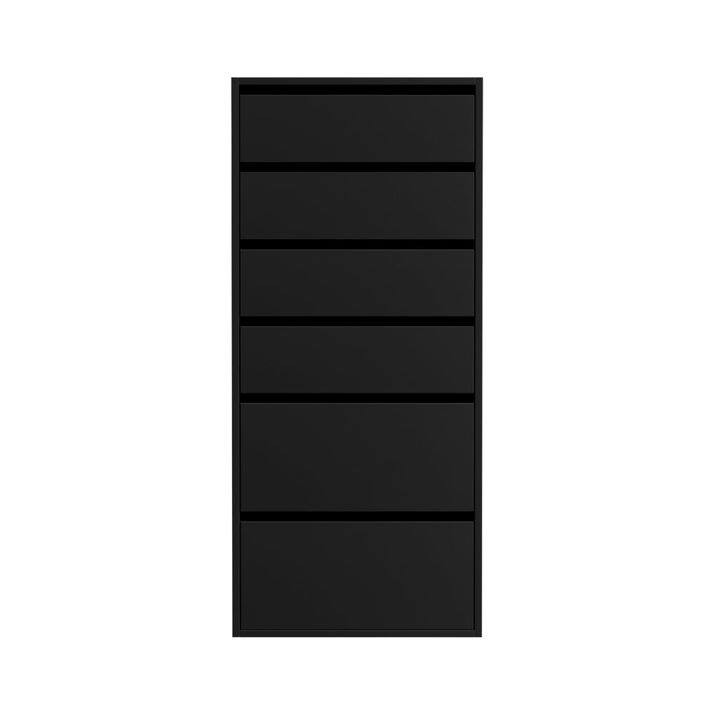 6 Chest of Drawers Dresser Tallboy Black with six spacious drawers for bedroom storage in sleek black finish