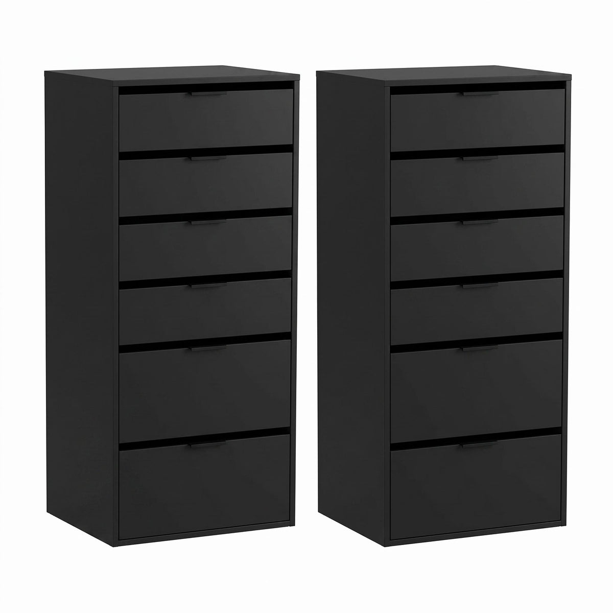 2x Chest of 6 Drawers Tallboy Dresser - Black