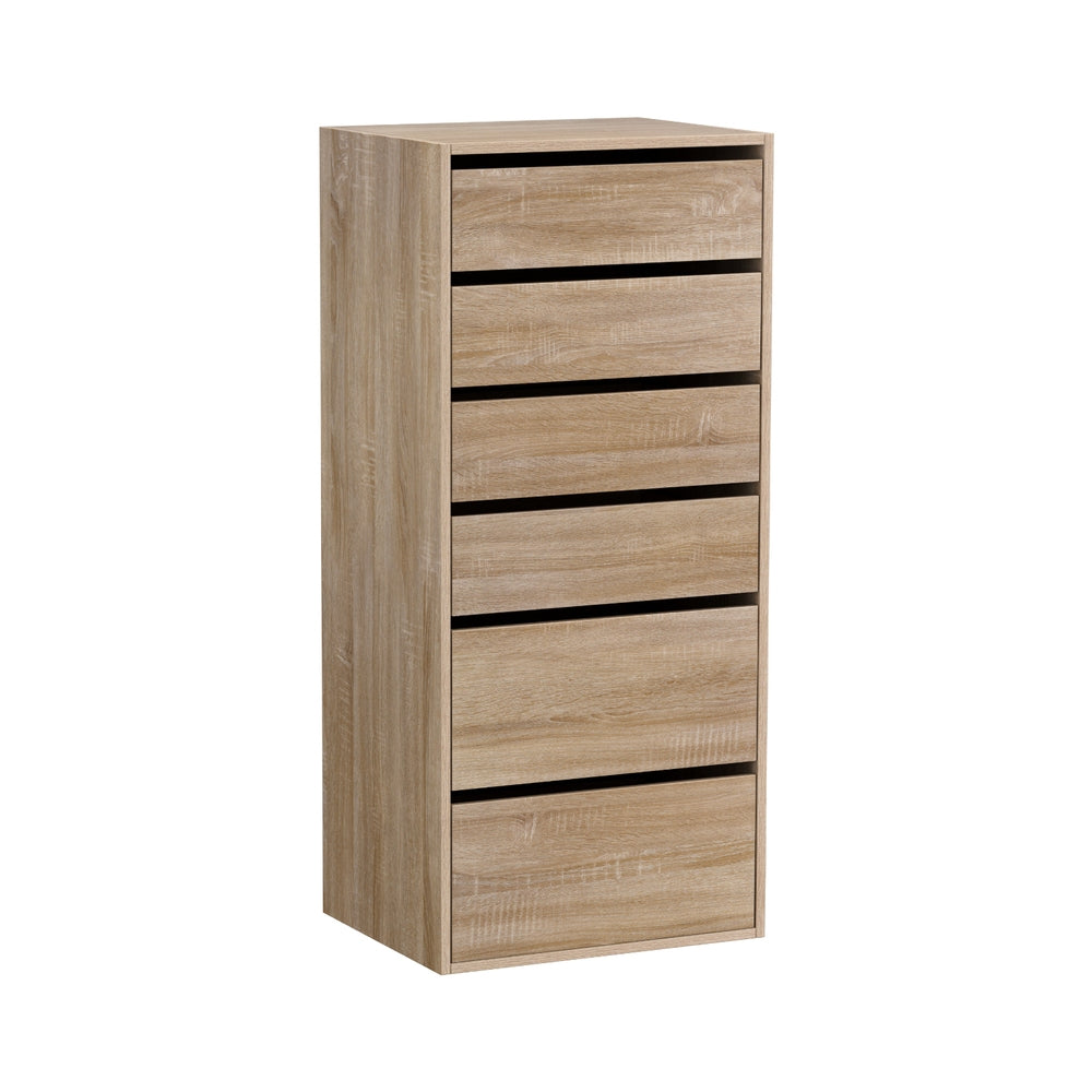 6 Chest of Drawers Dresser Tallboy Pine with six spacious drawers in light pine finish for bedroom storage