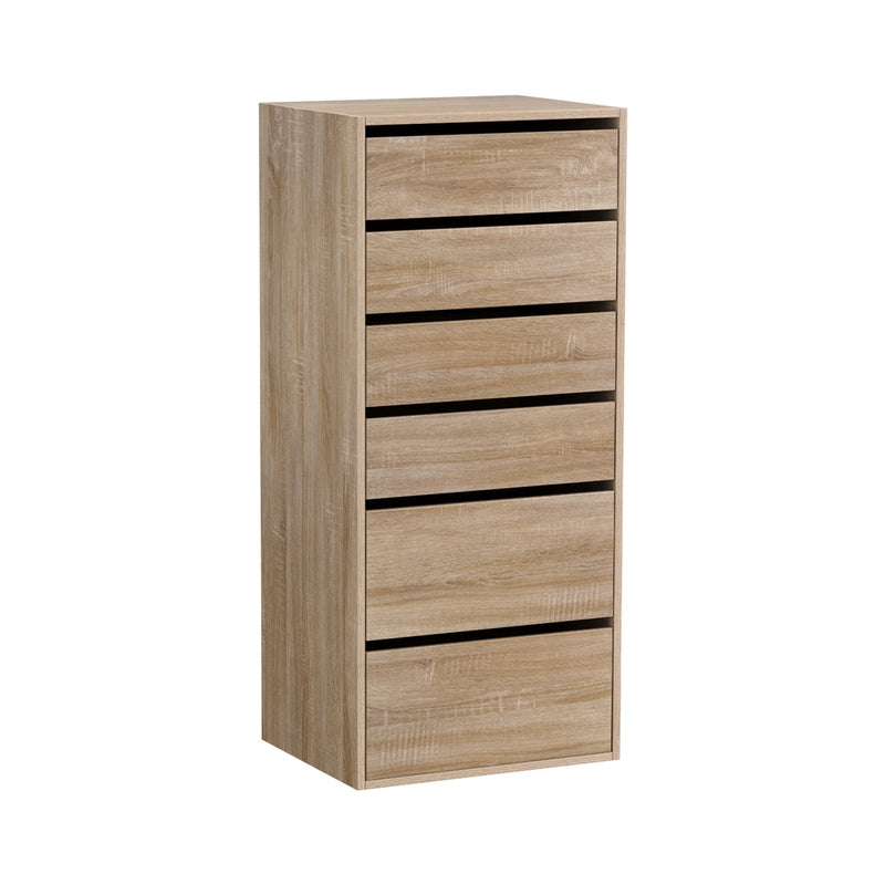6 Chest of Drawers Dresser Tallboy Pine with six spacious drawers in light pine finish for bedroom storage