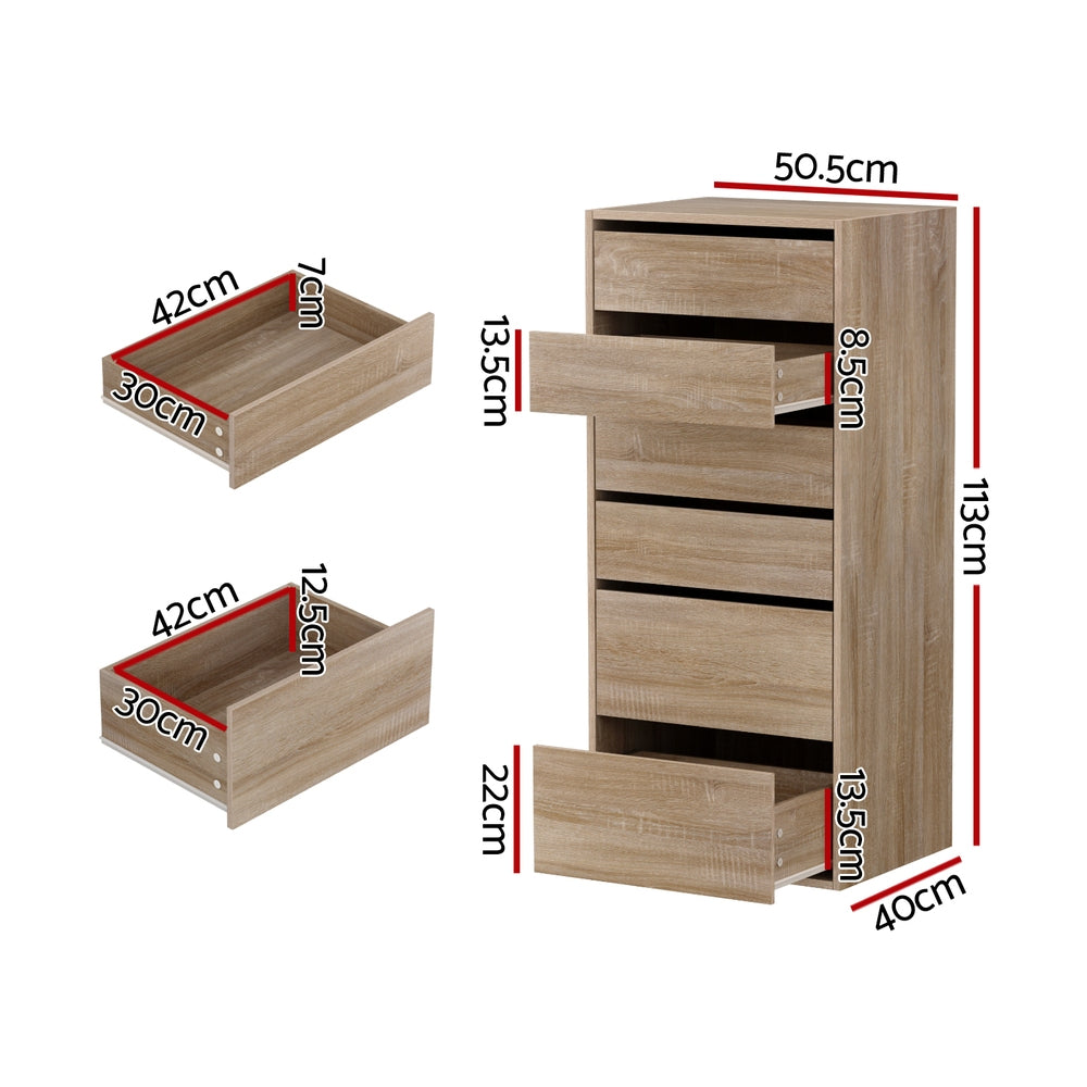 6 Chest of Drawers Dresser Tallboy Pine with six spacious drawers and dimensions labeled for bedroom furniture use