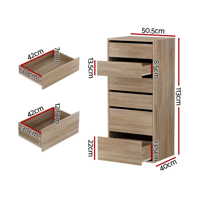 6 Chest of Drawers Dresser Tallboy Pine with six spacious drawers and dimensions labeled for bedroom furniture use