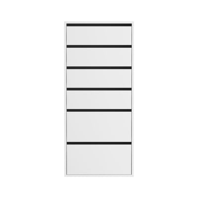 6-Drawer Tallboy Cabinet - White with sleek handleless drawers for stylish bedroom storage and bedroom furniture by Bedzy